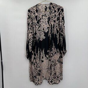 Billabong Women's Floral Open Front Long Sleeves Black/ Cream Cardigan S/M